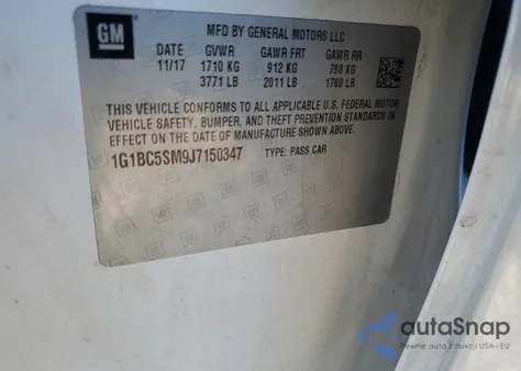 2018 Chevrolet Cruze Ls Auto z USA, uszkodzony, nr VIN 1G1BC5SM9J7150347